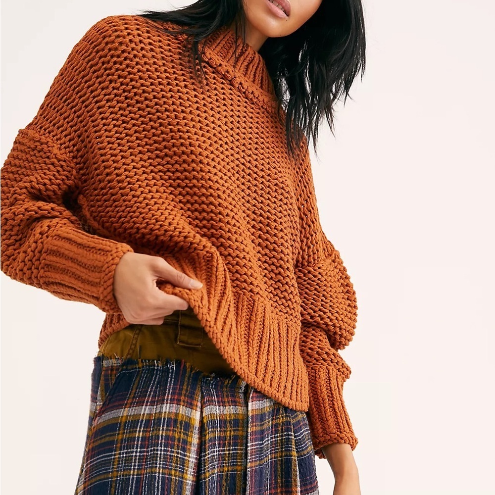 Free People My Only Sunshine Chunky Slouchy Knit Sweater Tuscan Earth Orange XS